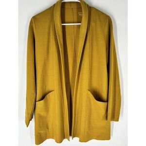 Eileen Fisher Boiled Wool Jersey Open Front Cardigan XXS Open Front Long Yellow